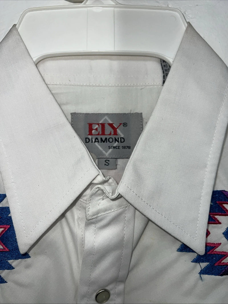 New Men’s ELY Diamond White Long Sleeve Pearl Snap Small A-203