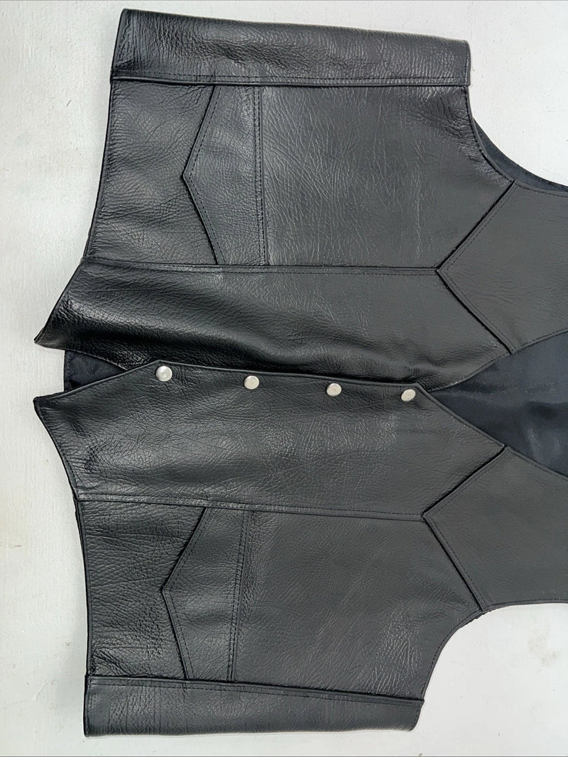 New Men’s Western Express Black Leather Biker Vest 4XL Q-604