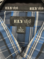 New Men’s ELY 1878 Plus Gray Plaid Short Sleeve Pearl Snap Large X-59