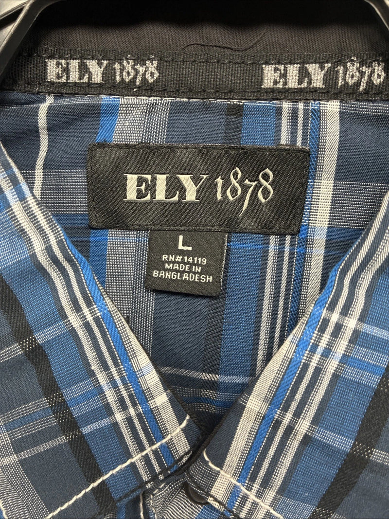 New Men’s ELY 1878 Plus Gray Plaid Short Sleeve Pearl Snap Large X-59