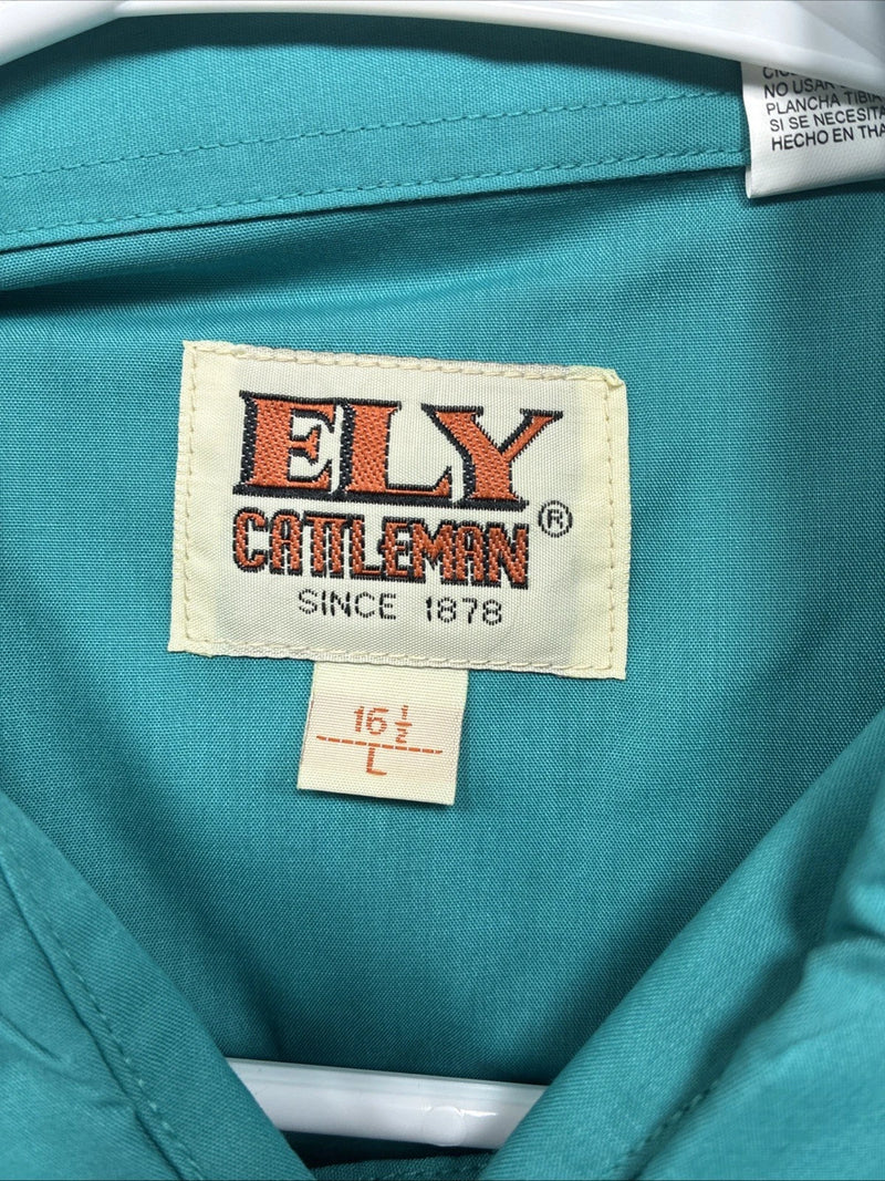 New Men’s ELY Cattleman Teal Western Short Sleeve Pearl Snap 16.5 Large T-52