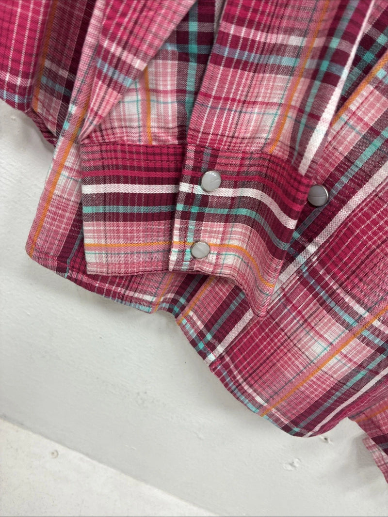 New Women’s Cumberland Pink Plaid Long Sleeve Pearl Snap Large GG-69