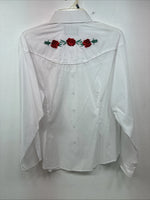 New Womens White Horse White Rose Long Sleeve Pearl Snap Large II-91