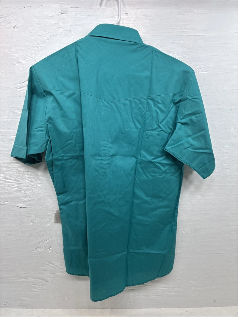 New Men’s ELY Cattleman Teal Short Sleeve Pearl Snap 16 Large CC-24