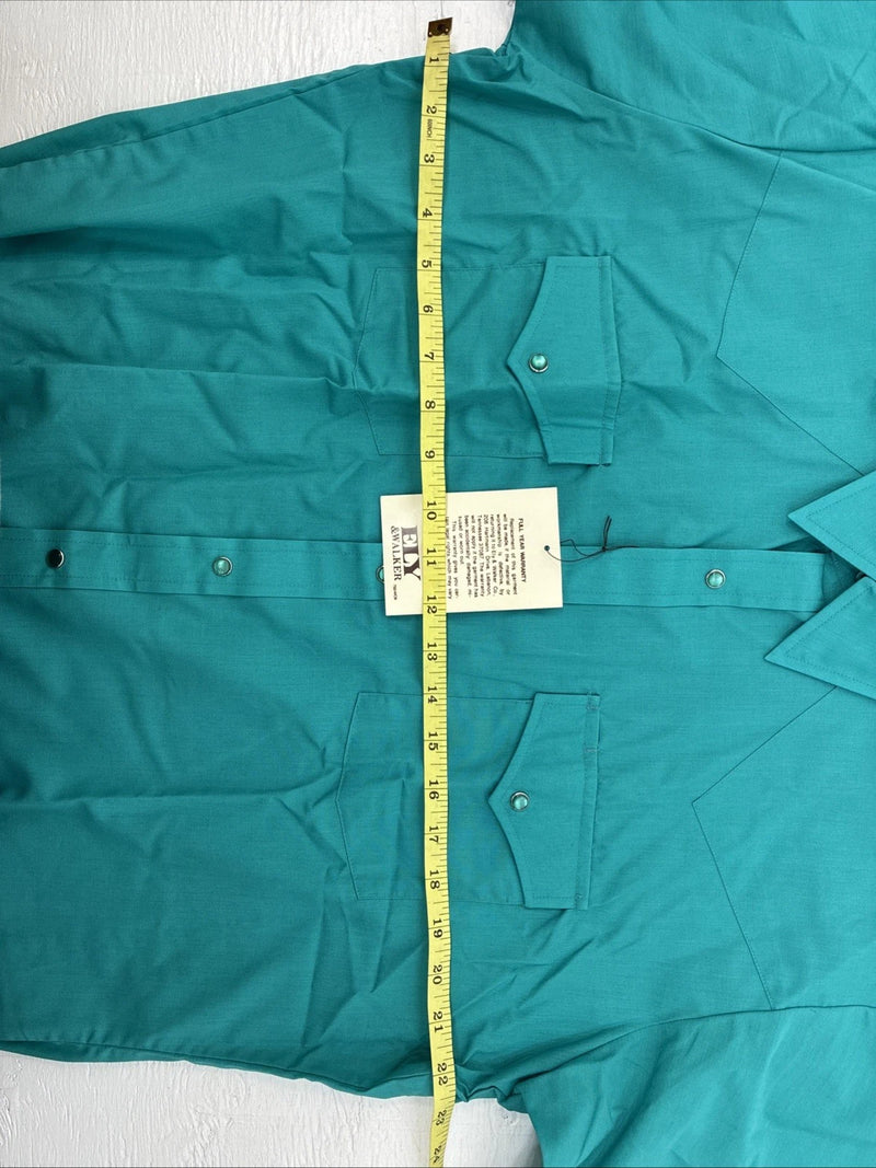 New Men’s ELY Cattleman Teal Short Sleeve Pearl Snap 16 Large AA-109