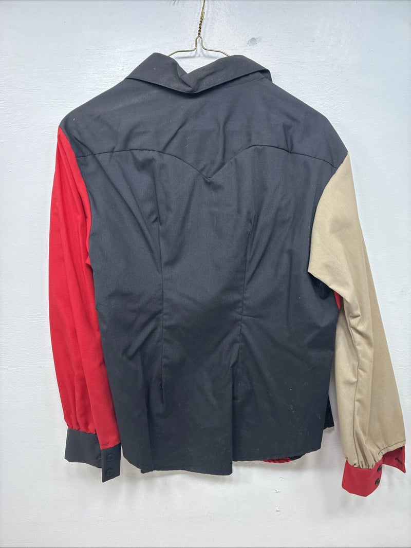 New Women’s Deborah Haman Red Black Tan Long Sleeve Button Up Medium YY-97