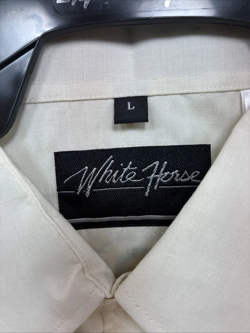 New Men’s White Horse Yellow Bull Design Long Sleeve Pearl Snap Large CC-33