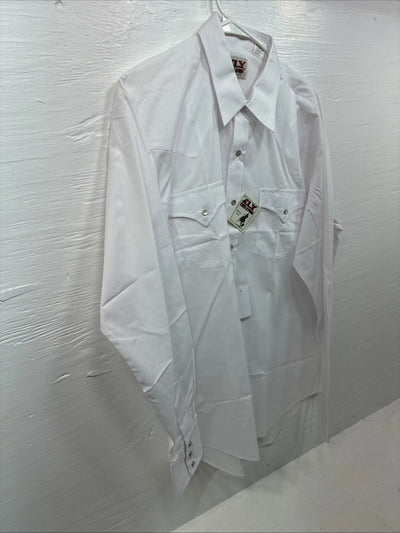New Men’s ELY Cattleman White Long Sleeve Pearl Snap 16.5 X 36 Large AA-70