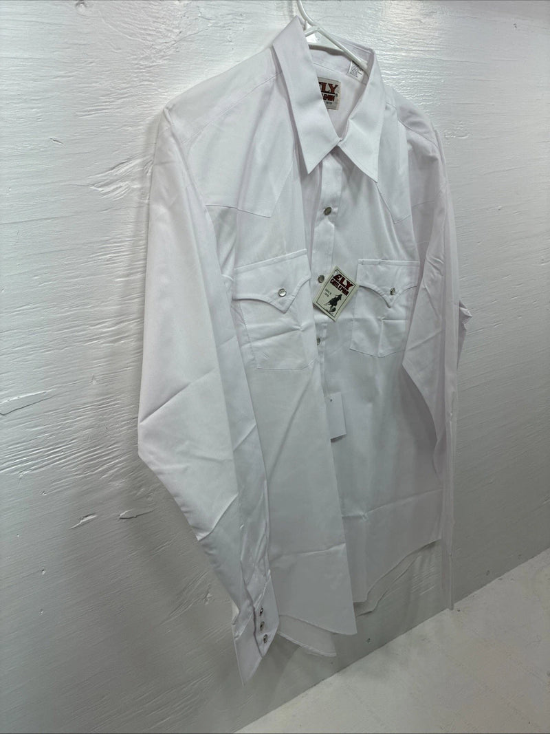 New Men’s ELY Cattleman White Long Sleeve Pearl Snap 16.5 X 36 Large AA-70