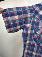 New Men’s ELY Cattleman Blue Plaid Short Sleeve Pearl Snap Medium AA-116 