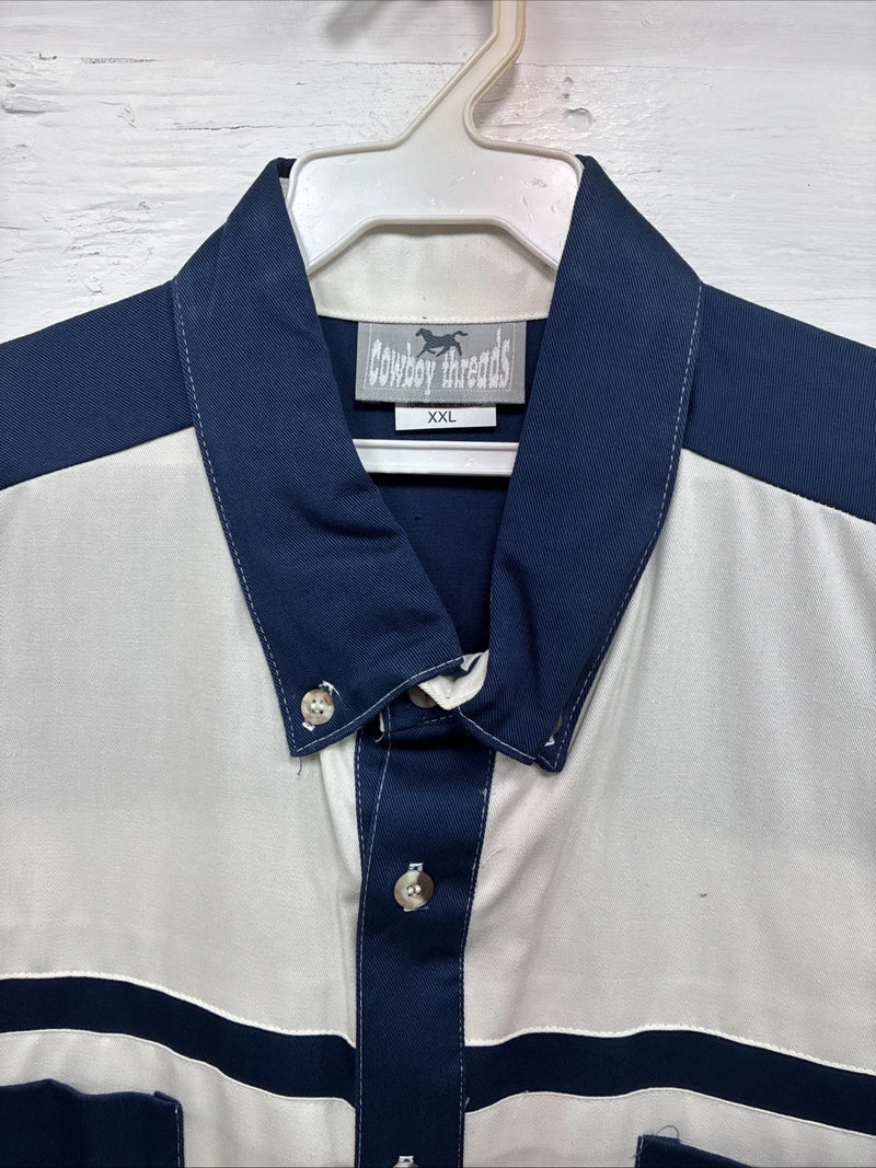 New Men’s Cowboy Threads White Blue Long Sleeve Button Up 2XL F-103