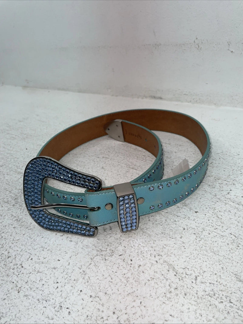 New Blue Genuine Leather 3-D Belt Blue Bling 32” Belt #677 Z-3