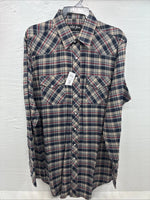 New Men’s White Horse Brown Blue Plaid Long Sleeve Pearl Snap Large Tall X-74