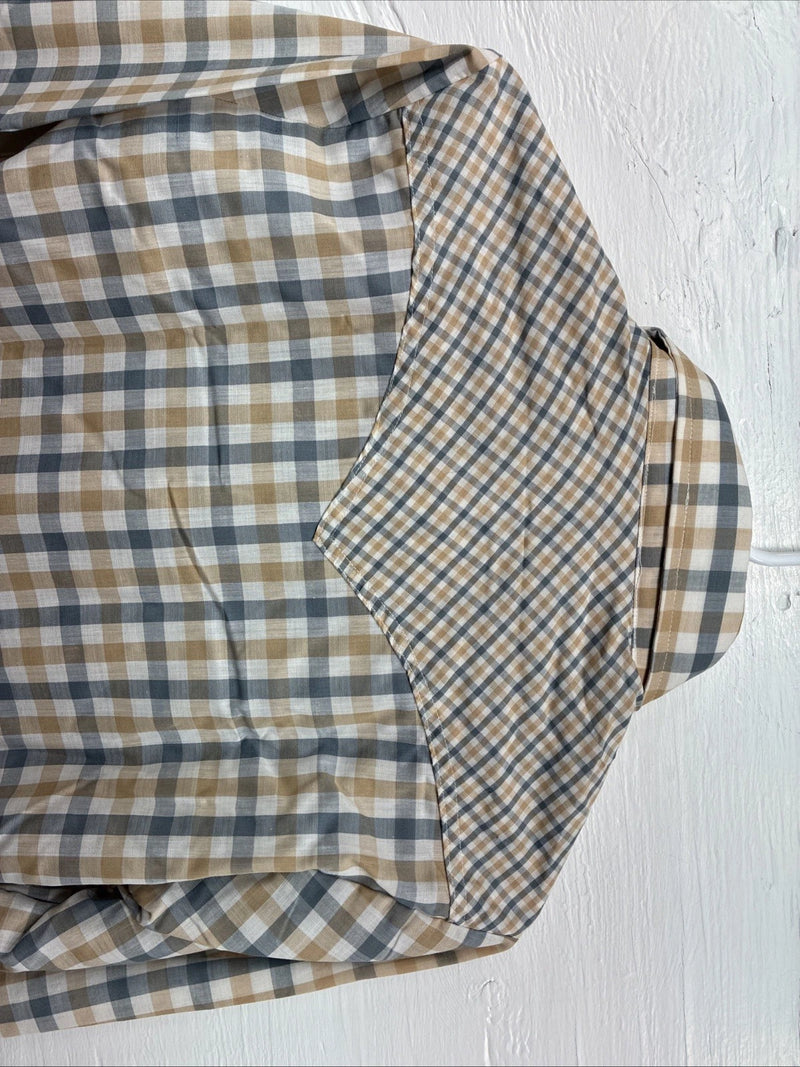 New Men’s Stockman Yellow Blue Plaid Long Sleeve Pearl Snap 14.5 X 33 Small R-21