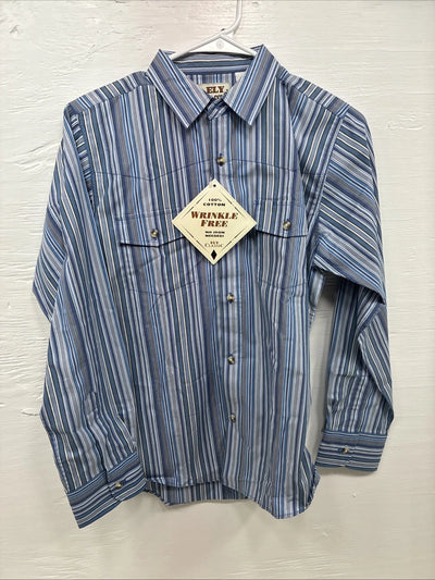 New Kids ELY Classic Blue Stripe Long Sleeve Button Up Large CC-85