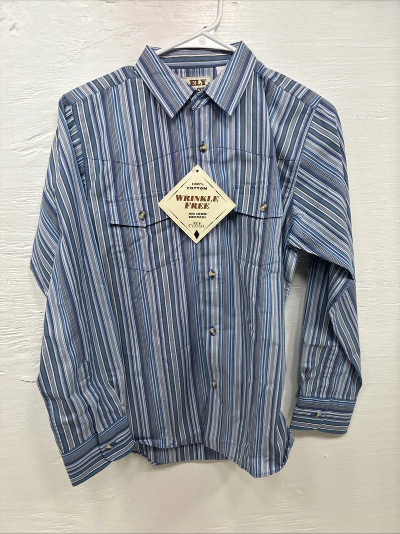 New Kids ELY Classic Blue Stripe Long Sleeve Button Up Large CC-85