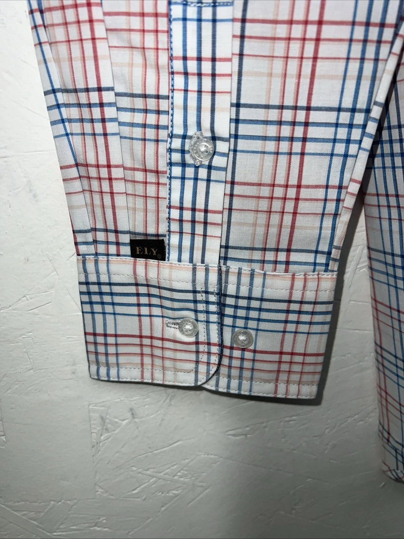 New Men’s Blue Red Plaid ELY Cattleman Button Up Long Sleeve Shirt. M P-42