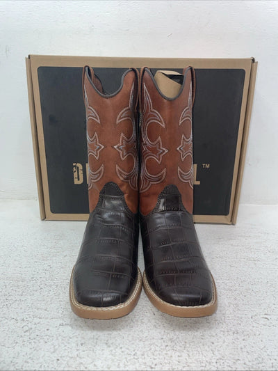 New Youth Brown DBL Barrel Cowboy Boots. 4475202 4.5 4 1/2. 22-51