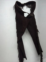 NOS Brown Show Chaps With Fringe Adjustable Waist 38” N-38