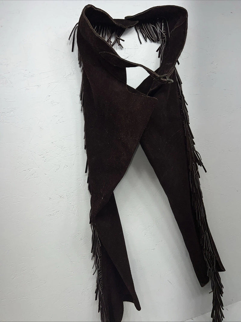 NOS Brown Show Chaps With Fringe Adjustable Waist 38” N-38