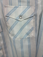 New Women’s White Horse White Blue Stripe Long Sleeve Pearl Snap Large YY-125
