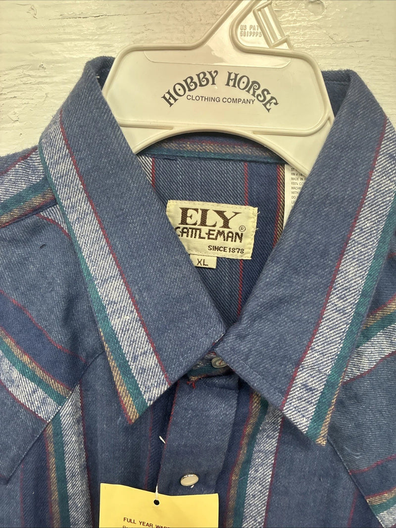 New Men’s ELY Cattleman Purple Stripe Western Long Sleeve Pearl Snap XL R-56