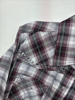 New Women’s Cumberland Purple Plaid Long Sleeve Pearl Snap 1XL GG-23