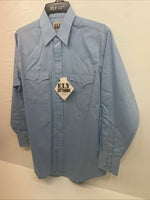 New Men’s ELY Cattleman Blue Long Sleeve Pearl Snap 15.5 X 33 Medium B-114