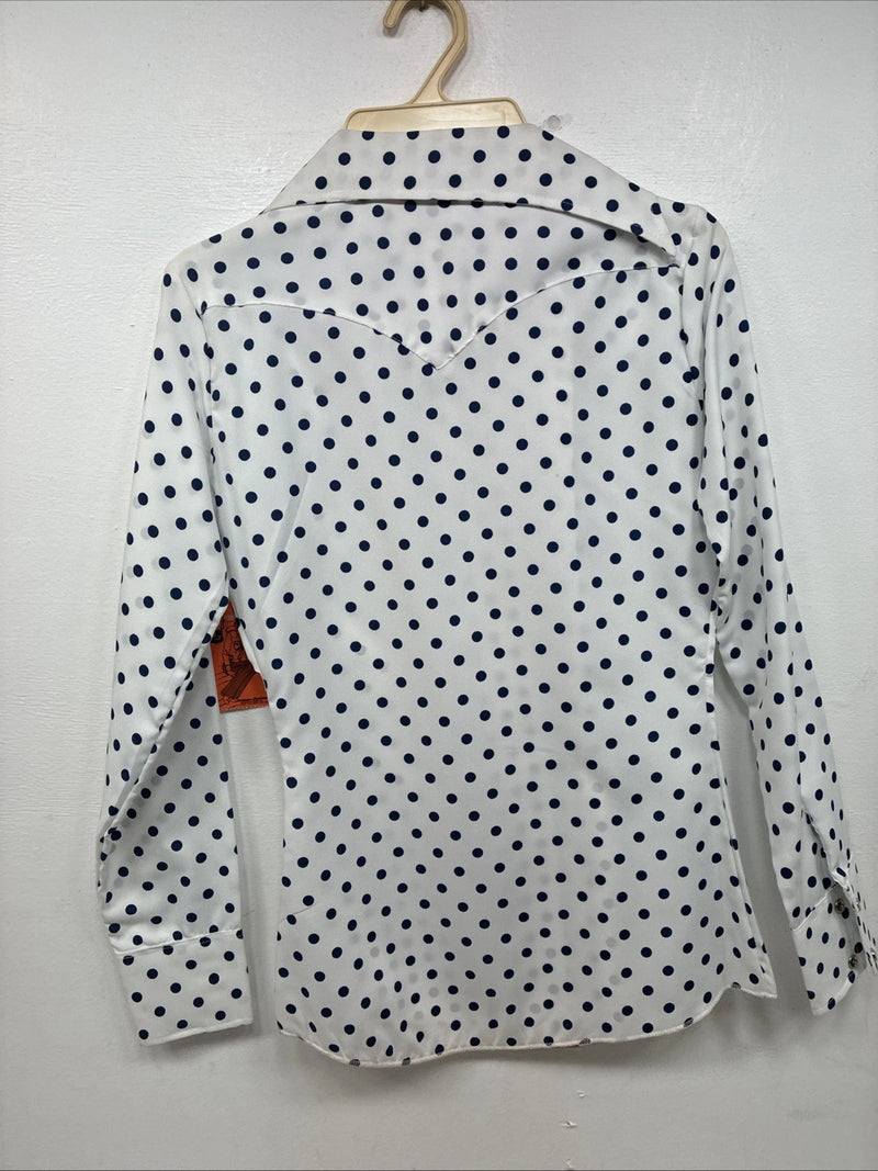New Women’s Dickson Jenkins White Polkadot Long Sleeve Pearl Snap Size 30 KK-60