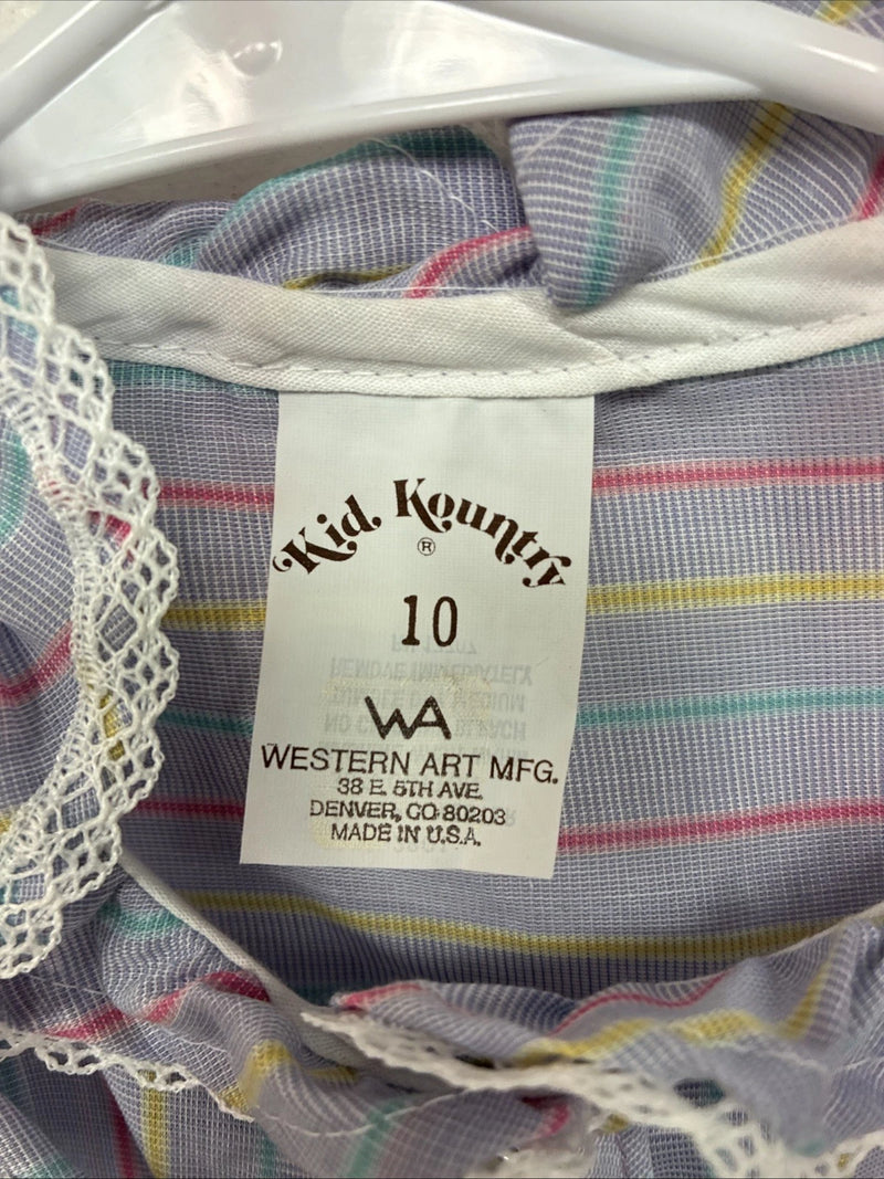 New Kids Kid Kountry Purple Stripe Long Sleeve Pearl Snap Size 10 TT-86