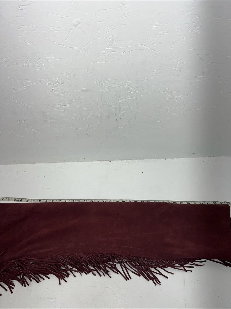 New Burgundy Congress Leather Show Chaps With Fringe Adjustable Waist 42” N-35