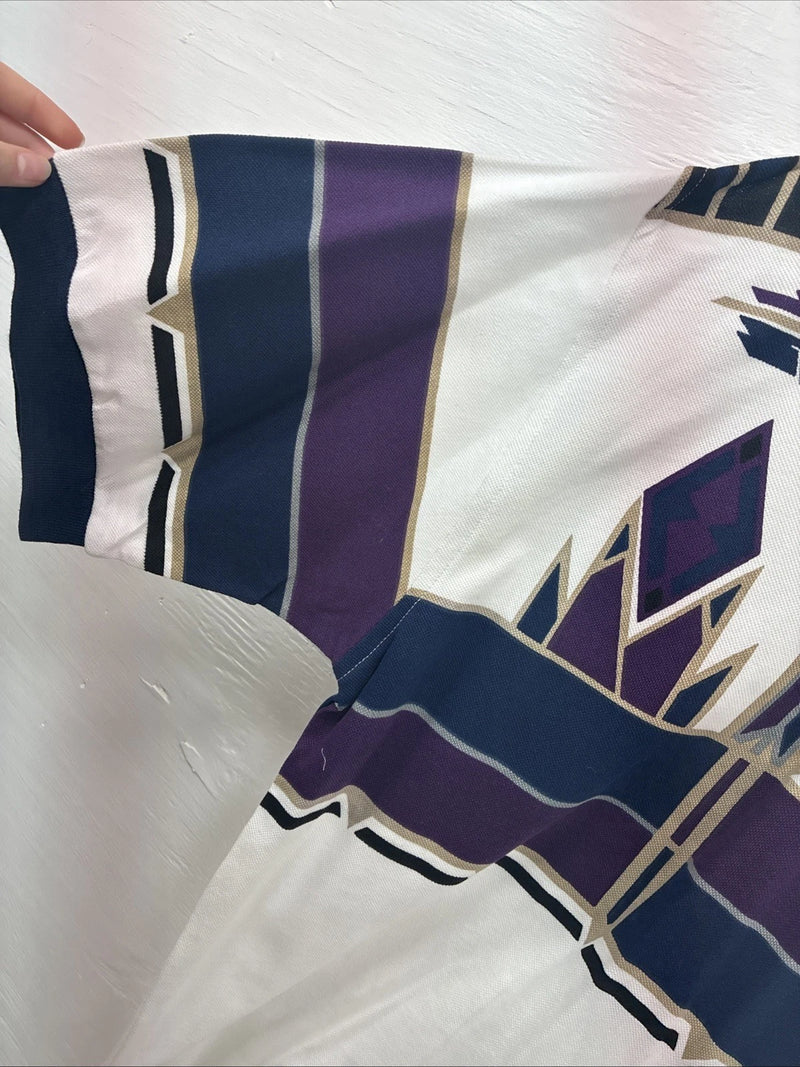 New Men’s Cumberland White Purple Design Short Sleeve Polo Short Large V-90