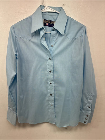 New Women’s Panhandle Slim Blue Long Sleeve Pearl Snap 14 Medium II-72