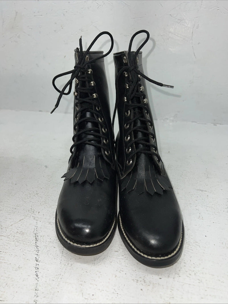 New Women’s Black Lace Up Acme Cowboy Boots. 4800 7 M. 18-110