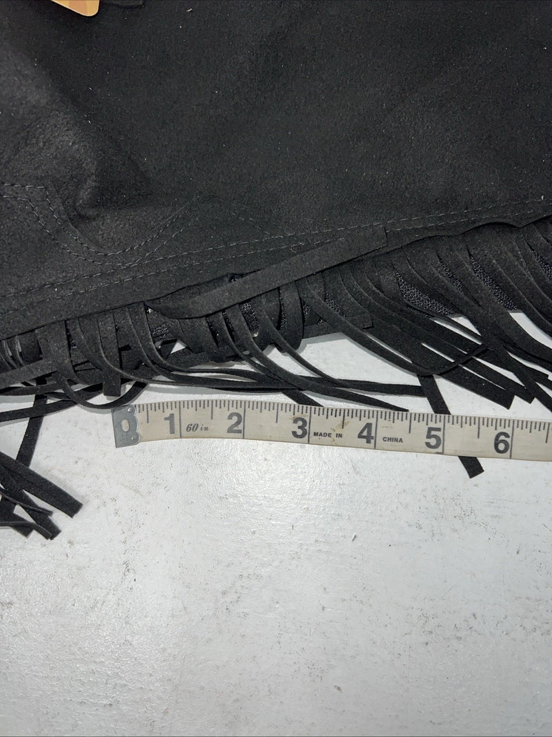 New Black Tough 1 Show Chaps With Fringe Adjustable Waist 43” Small N-42
