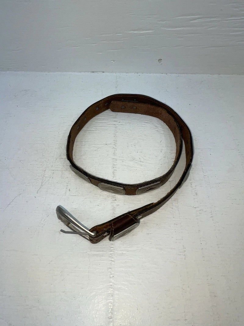 New Brown Genuine Leather Silver Pendent 28” Belt JJ-134