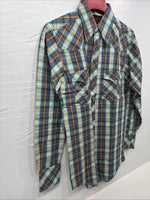 New Men’s Champion Westerns Multicolor Plaid Long Sleeve Pearl Snap Small O-33
