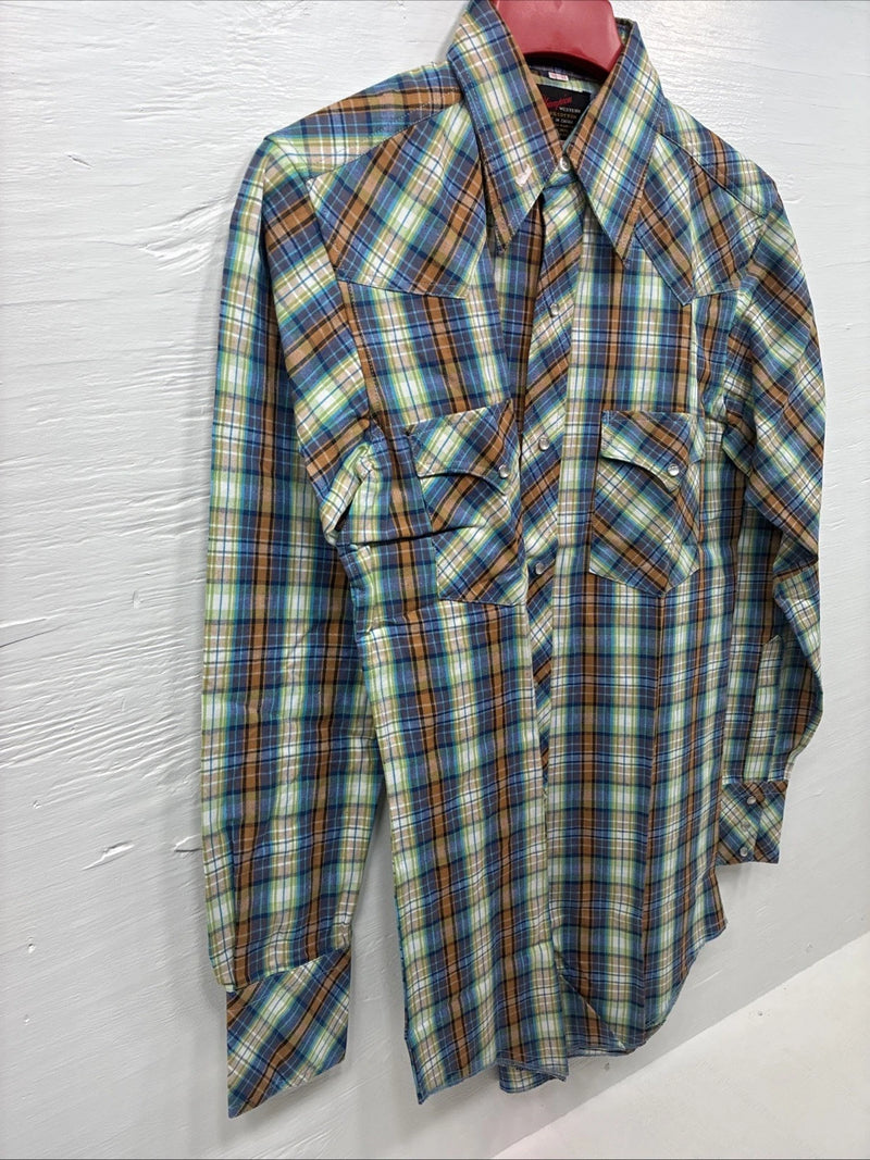 New Men’s Champion Westerns Multicolor Plaid Long Sleeve Pearl Snap Small O-33