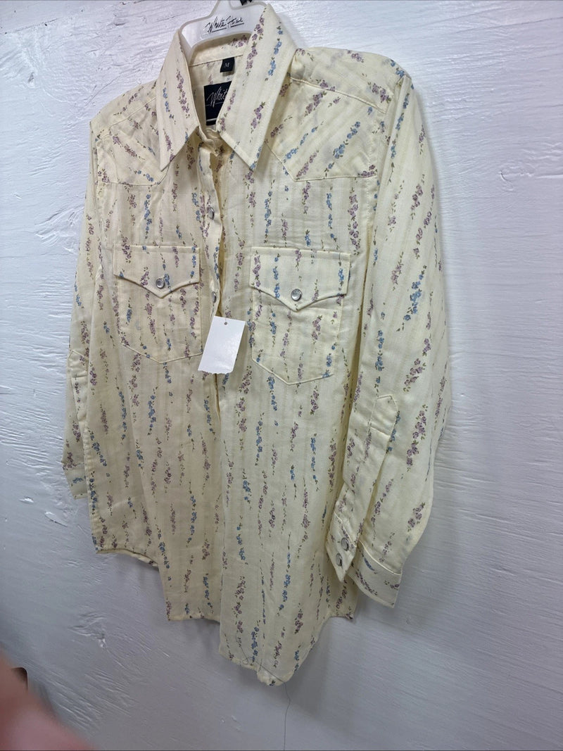 New Kids White Horse Yellow Floral Long Sleeve Pearl Snap Medium DD-48