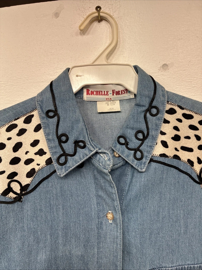 New Women’s Rochelle Forest Blue Jean Long Sleeve Button Up Small LL-33