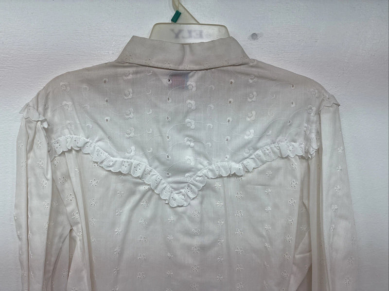 New Women’s Miss Rodeo White Deign Long Sleeve Pearl Snap 15 Large II-50