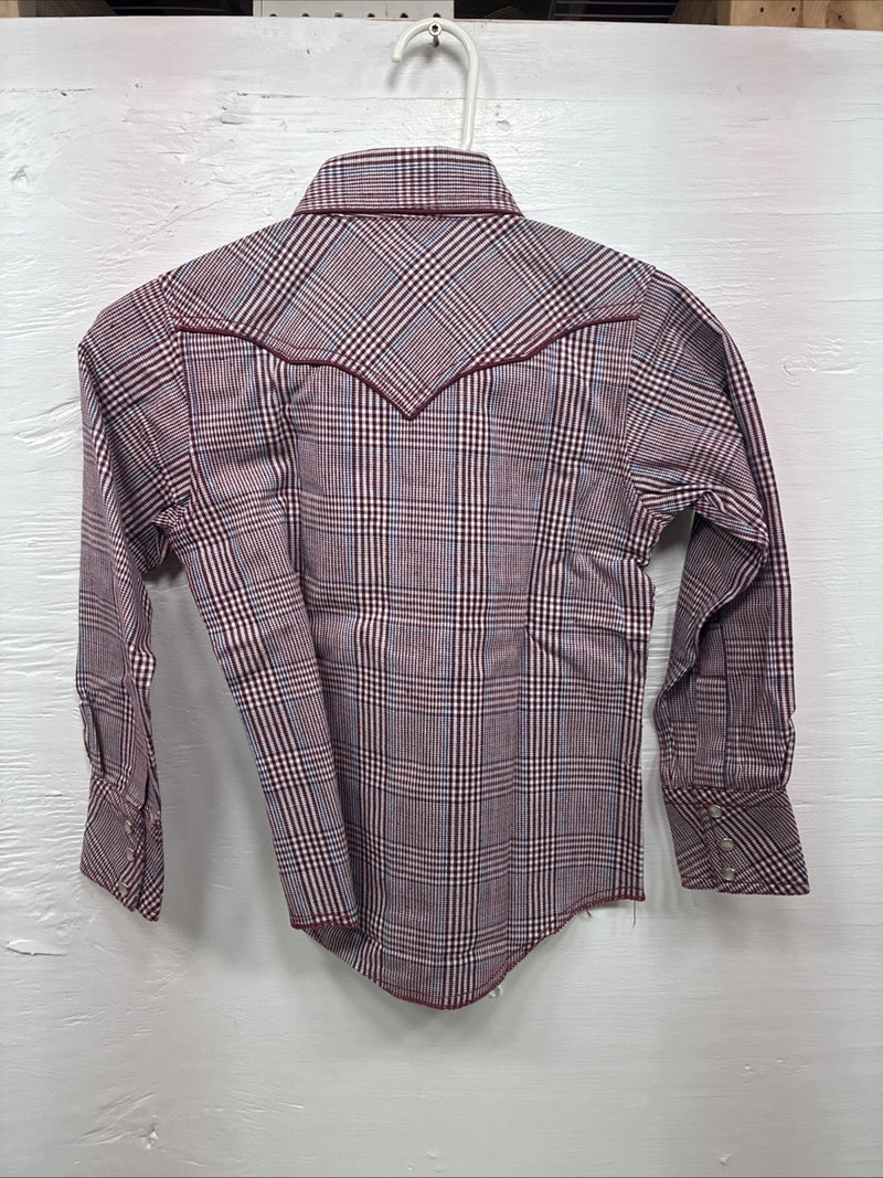New Kids Champion Western Red Plaid Long Sleeve Pearl Snap Size 6 DD-50