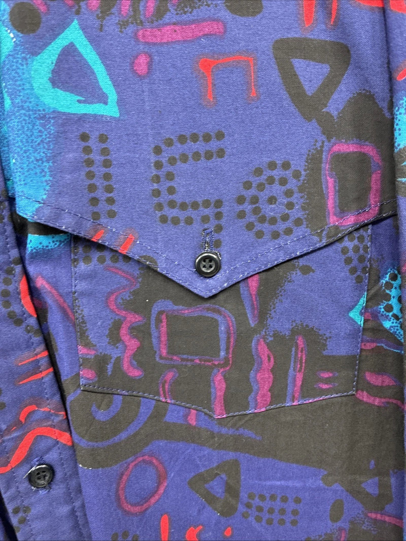 New Men’s GunSmoke Black Purple Designed Long Sleeve Button Up Shirt Medium K-31