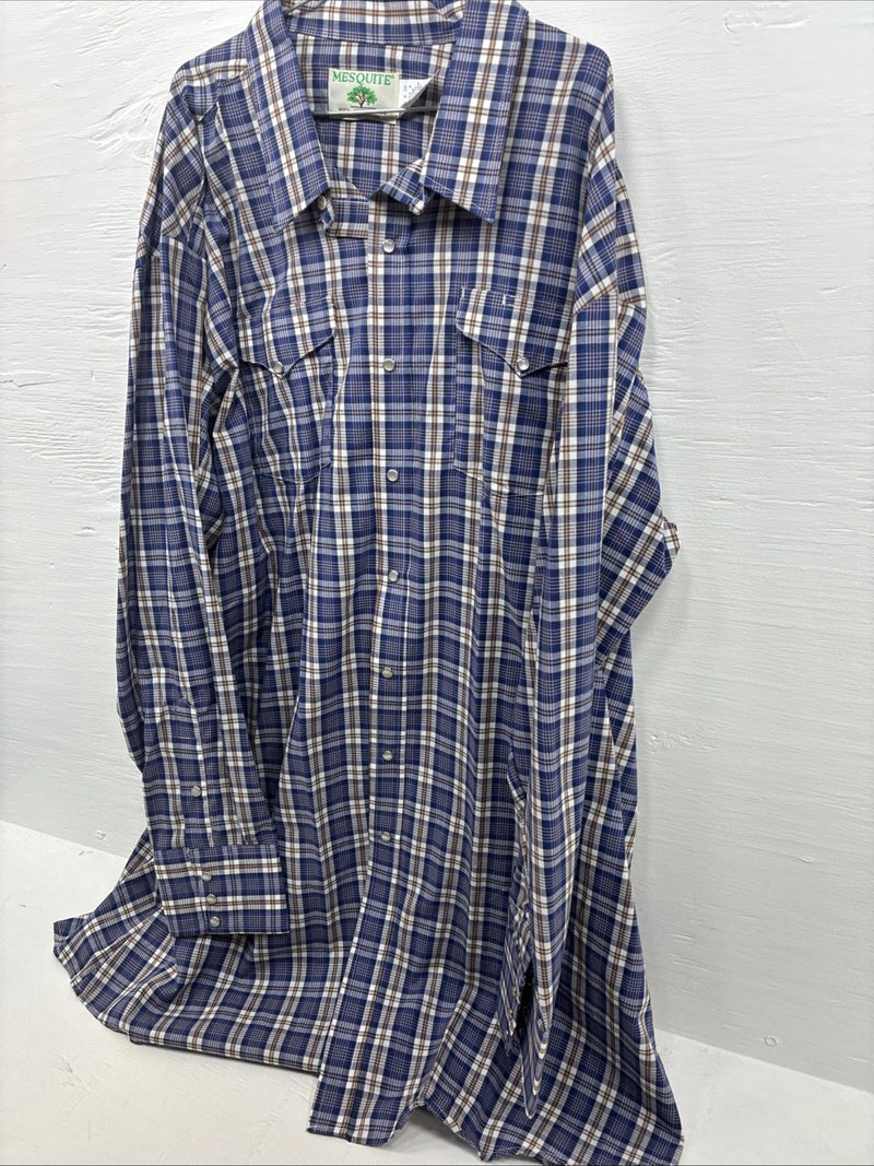 New Men’s Mesquite Blue Flannel Long Sleeve Peal Snap 3XL E-57