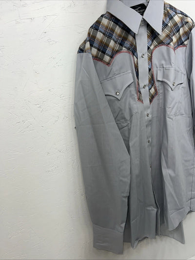 New Men’s Blue Plaid Champion Western Pearl Snap Long Sleeve  15.5x33 M I-48
