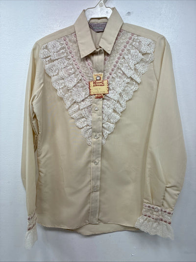 New Women’s H Bar C Yellow Design Long Sleeve Button Up Size 30 MM-76