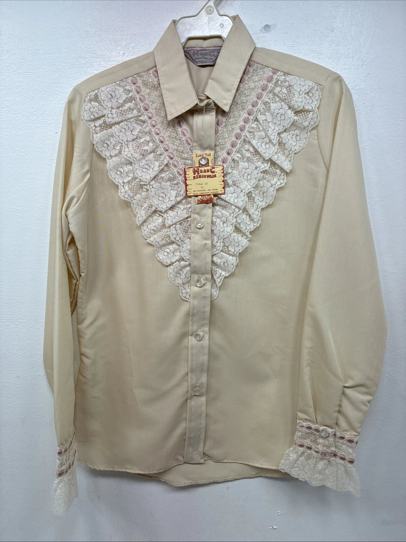 New Women’s H Bar C Yellow Design Long Sleeve Button Up Size 30 MM-76