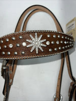 New Leather Silver Royal Beaded Diamond Browband Headstall W Split Reins U-35