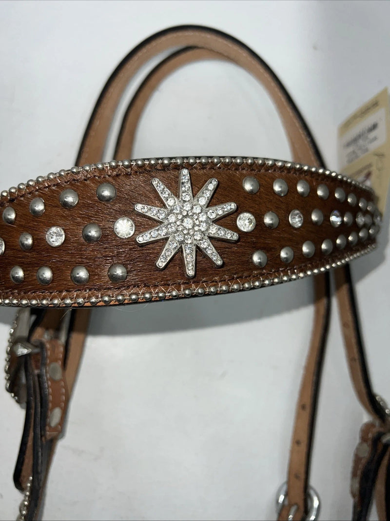 New Leather Silver Royal Beaded Diamond Browband Headstall W Split Reins U-35