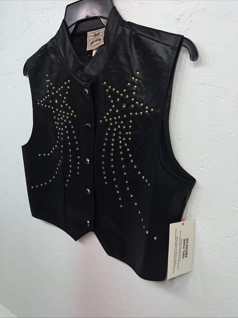 New Women’s 1849 Authentic Ranchwear Black Star Western Show Vest Large L-602